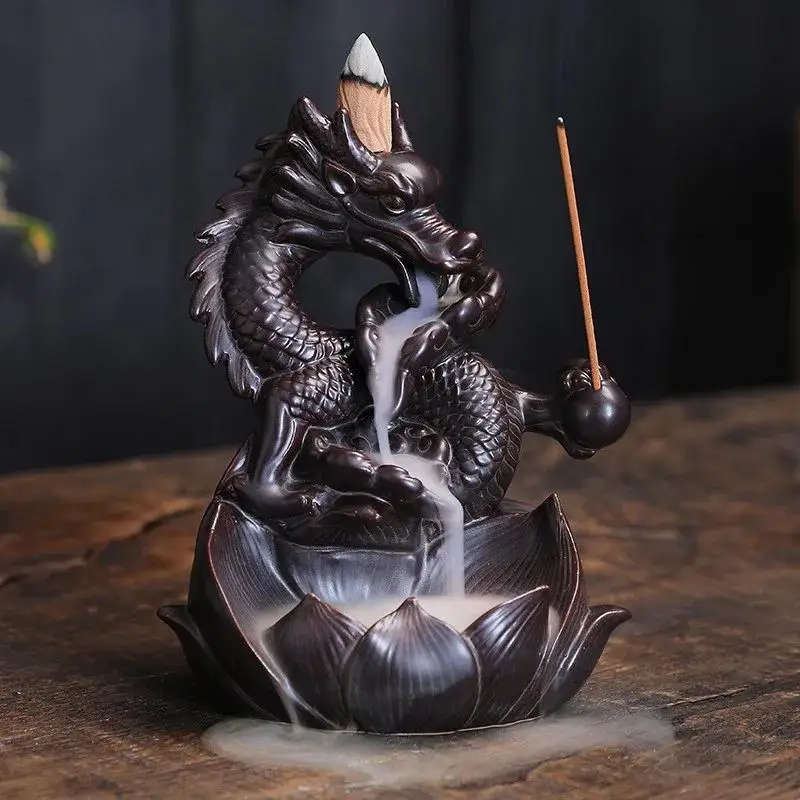 1 Piece Handmade Ceramic Dragon Waterfall Backflow Incense Burner And Incense Holder