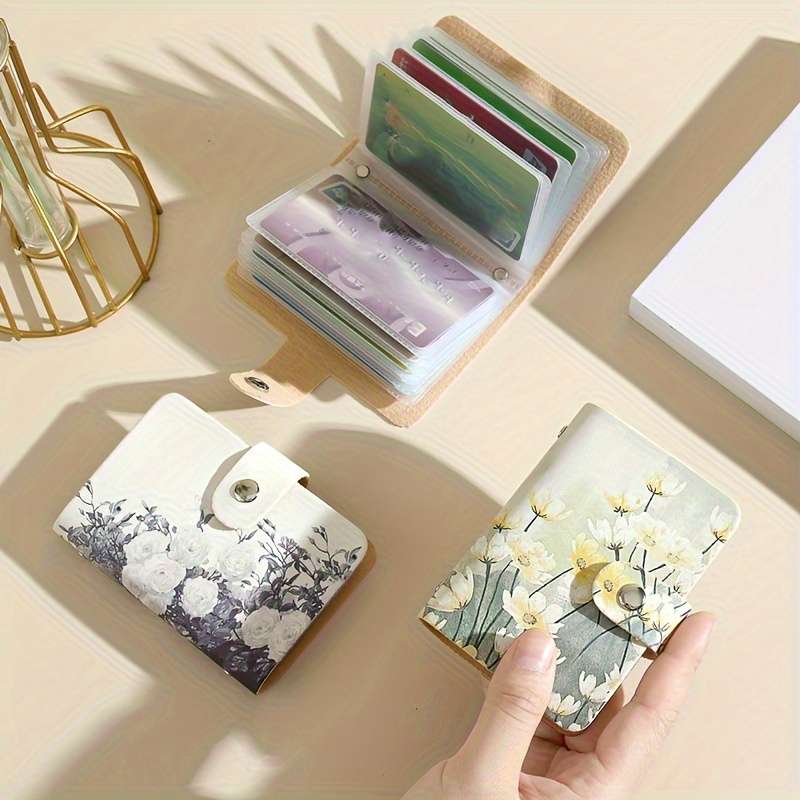1pc Elegant Floral Pattern Synthetic Faux Leather Card Holder with 20 Slots Ideal for Credit Card
