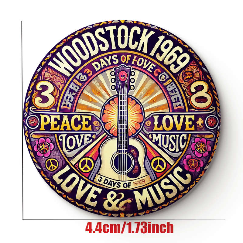 1pc Vibrant Woodstock 1969 Guitar Note Brooch Pin Peace Love Music Design Perfect for Jeans
