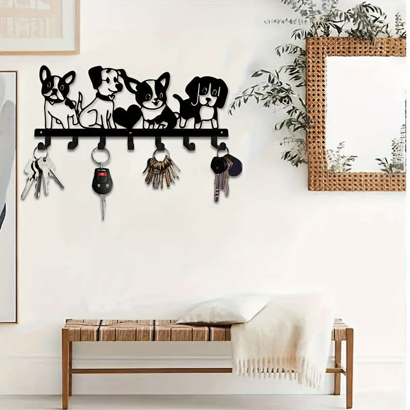 1pc Contemporary Dog Silhouette Metal Key Holder Wall Mount Easy Install Key Storage Box for Home