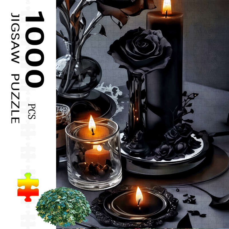 1000pcs Black Rose Candle Holder Jigsaw Puzzle Large Paper Puzzle for Adults Inter