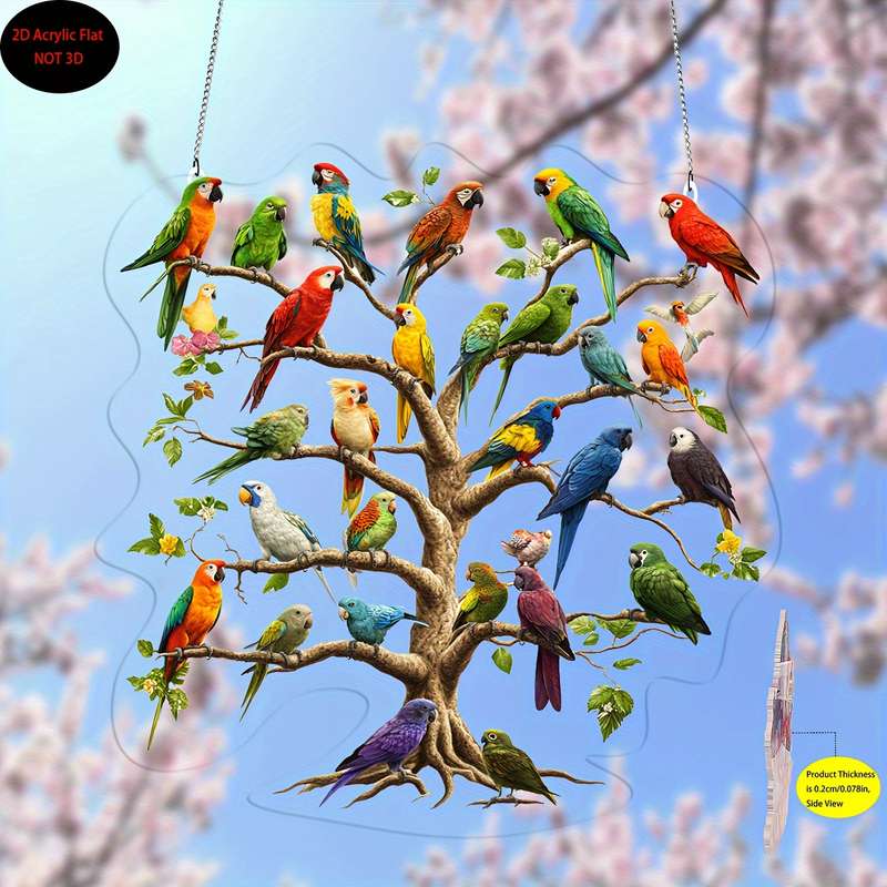 1pc 2D Flat   Colorful Parrot Tree Acrylic 20.32cm x 20.32cm Bohemian Wall Hanging Vivid