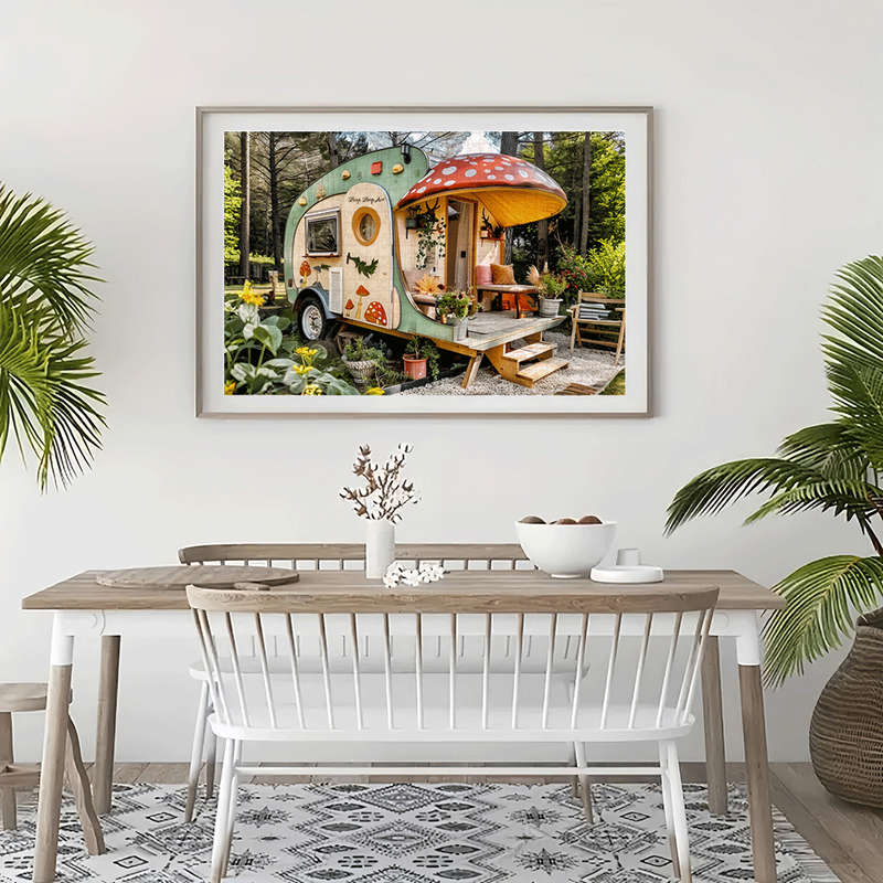 1000pcs Mushroom-Shaped Camper Van Forest Scene Jigsaw Puzzle Large Paper Puzzle fo