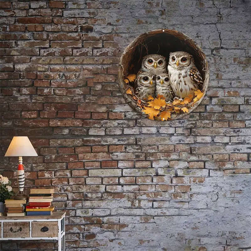 1pc Vintage Owl Family 3D Embossed Aluminum Wall Art 20.32x20.32cm Pre-Drilled for Easy Hanging Anim