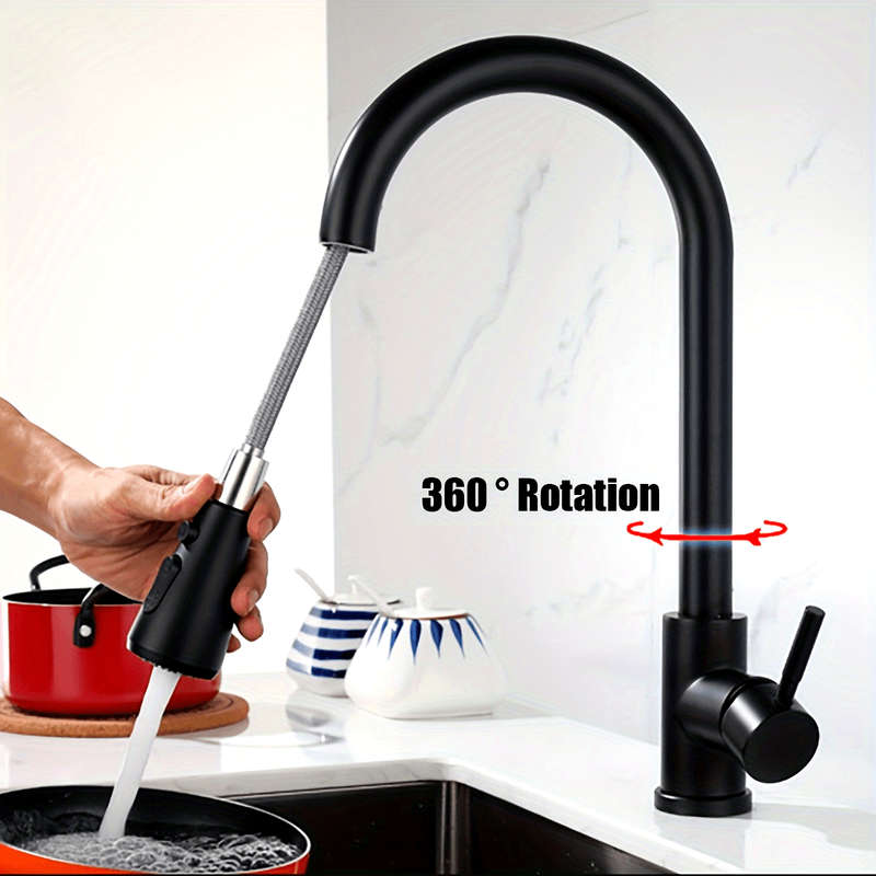 1pc Stainless Steel Pull-Out Spray Kitchen Faucet Modern High Arc Single Handle Oil Rub Surface F