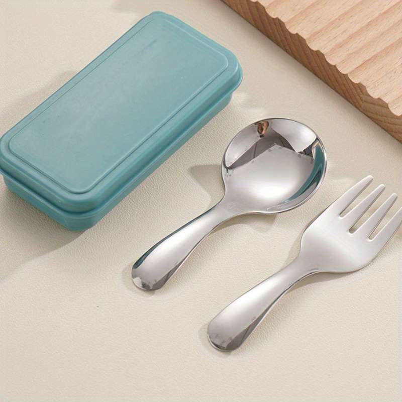 3pcs Set Stainless Steel Short Handle Spoon and Fork Portable Teaspoon for Milk Powder Ice Cr