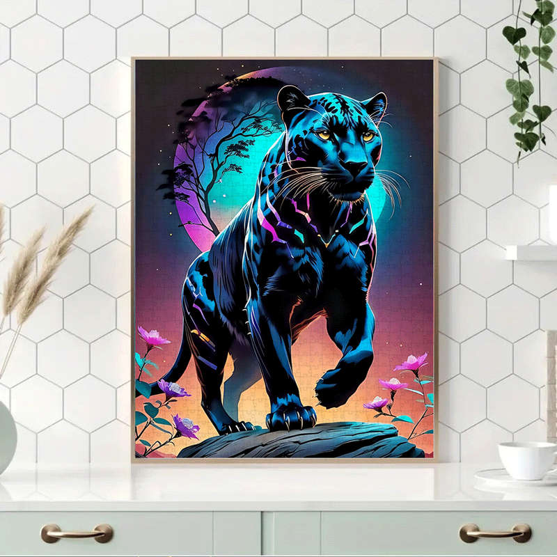 1000pcs Black Panther Moonlit Night Large Paper Puzzle Challenging DIY Home Decor