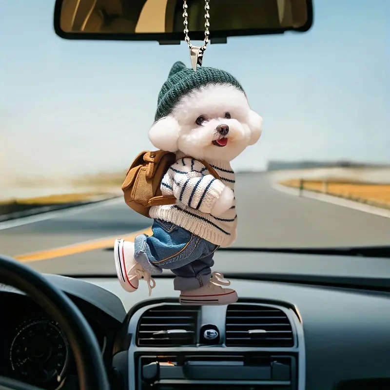 1pc 2D Flat  4pcs set combination of  puppy pendant creative car-mounted dog backpack hanging pe
