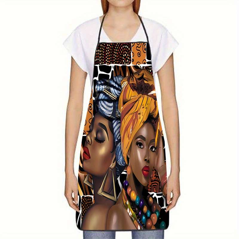 1pc African Queen Print Sleeveless Polyester Apron Woven Kitchen Home Baking Work Apron with A