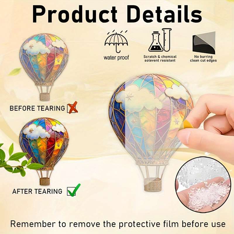 1pc 2D Flat   Vibrant Rainbow Hot Air Balloon Acrylic Light Catcher  Design with Colorf