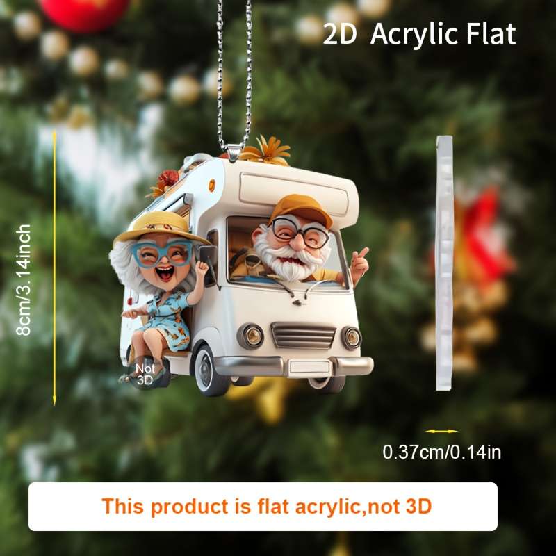 1pc 2D Flat   Acrylic Flat Whimsical Grandma Grandpa Camper Car Charm Perfect for Car Decor