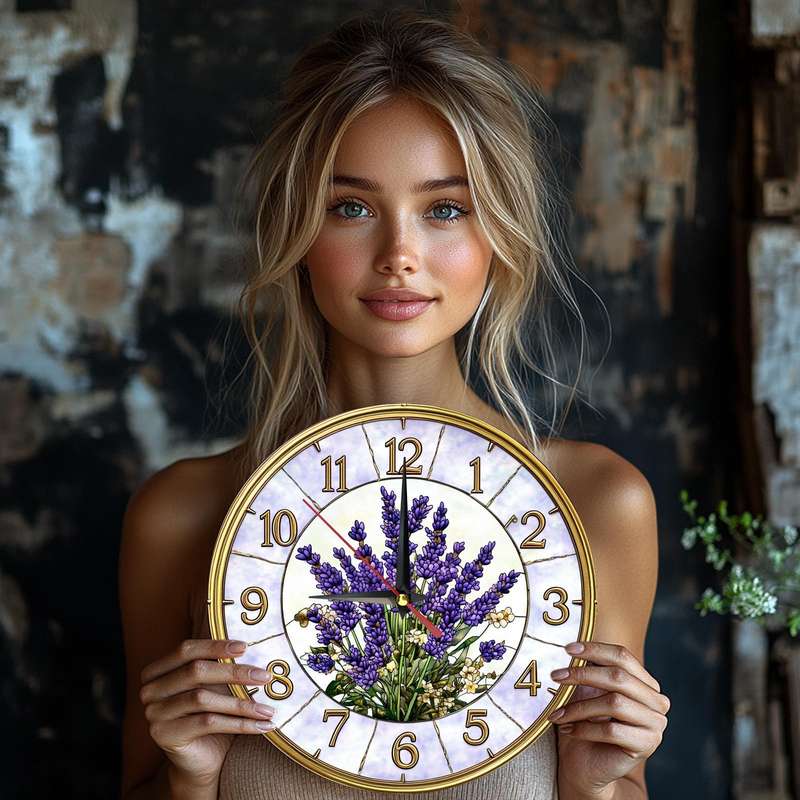 1pc Vintage Lavender Wooden Wall Clock Silent Farmhouse Style Decor for Kitchen Bedroom Office