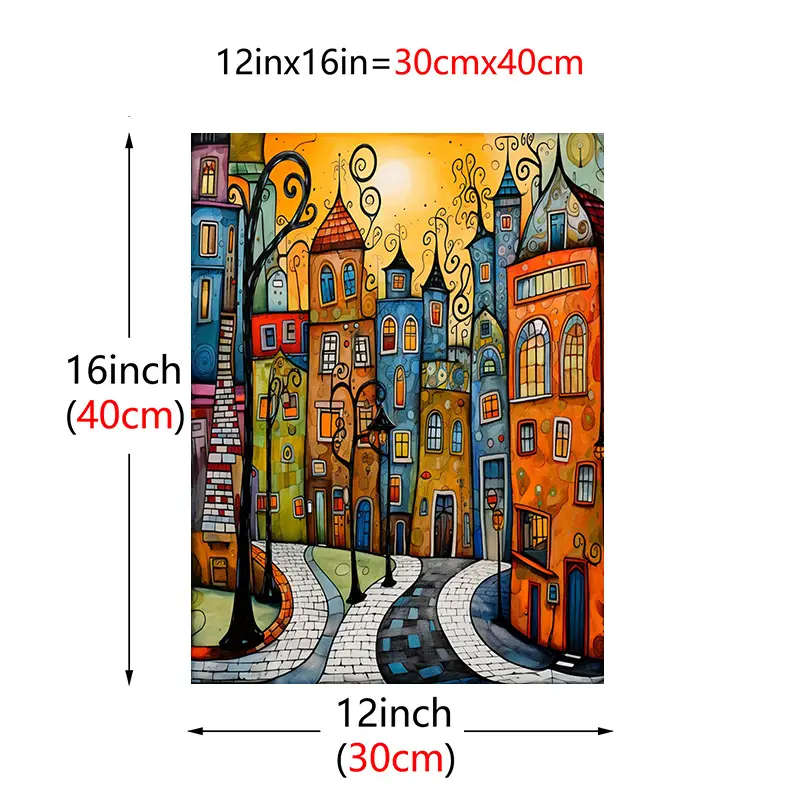1pc Vibrant Frameless Canvas Art Print Whimsical Street Scene with Colorful Buildings Ideal for Fest