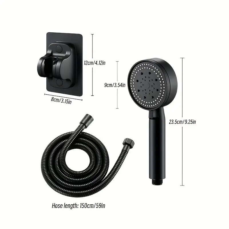 1set High-Pressure Handheld Shower Head with Bracket and Hose 5 Adjustable Water Flow Modes Wall Mou