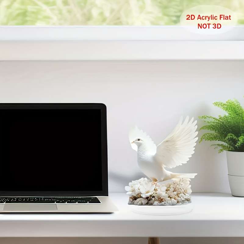 1pc 2D Flat  Elegant Flying Pigeon Acrylic Decorative Card  Graphic Design with Floral Base Mo