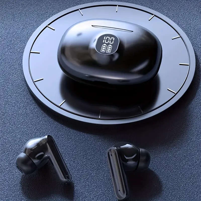 Sleek Black Yellow Wireless Earbuds with LED Power Indicator Hi-Fi Stereo Sound Anime-Inspired Desig