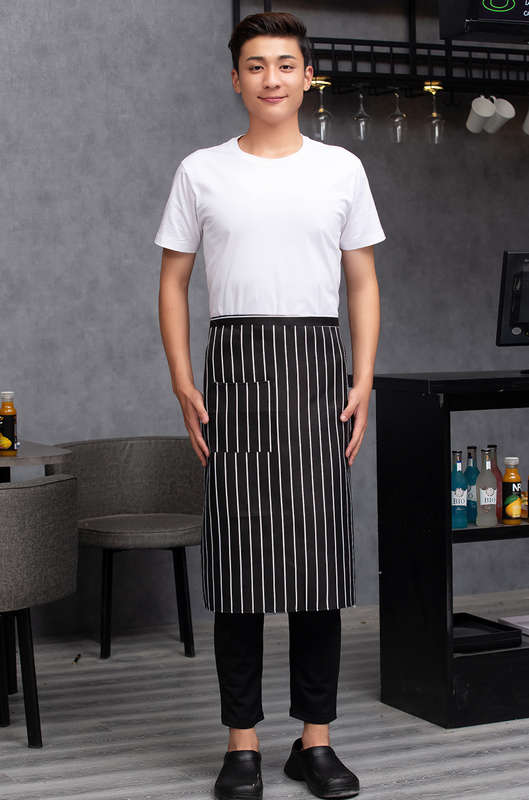 1pc Men's Black Canvas Chef Apron with Red Stripe Half-Length Server Kitchen Work Apron Durabl