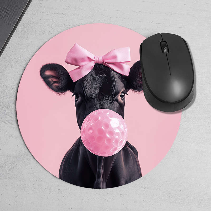 1pc Playful Pink Cow Gumball Design Mouse Pad Durable Comfortable Non-Slip Rubber