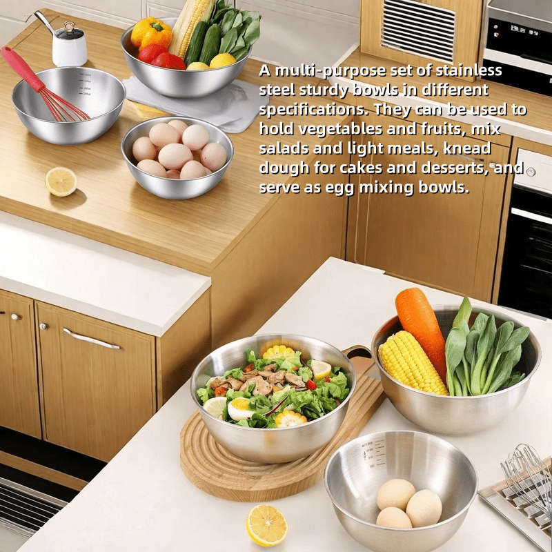 3pcs Stainless Steel Mixing Bowls Set Durable Food-Safe Kitchenware for Cooking Baking Ser