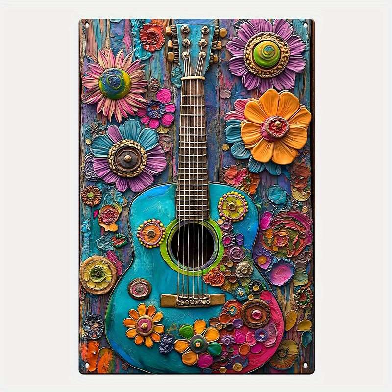 1pc 8x12 Inch 20x30cm Vintage Hippie Guitar Aluminum Tin Sign Wall-Mountable No Electricity Re