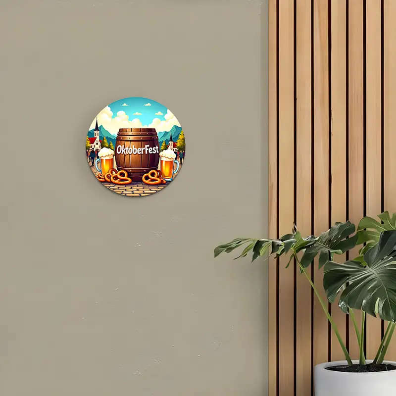 1pc Vintage Oktoberfest Aluminum Sign 20.32x20.32 cm Round Wall Hanging Decorative Plaque Multipurpo