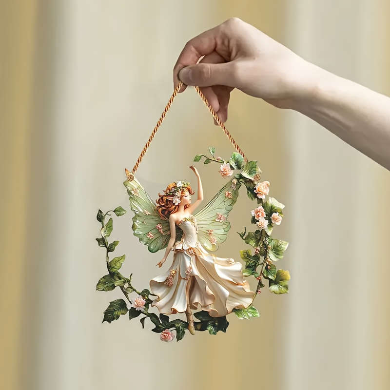 1pc 2D Flat  Bohemian Style  Resin Fairy Light Catcher Wall Hanging Christmas Wreath Theme