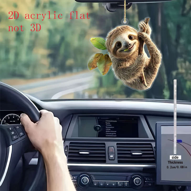 1pc 2D Flat  Acrylic Sloth Car Rearview Mirror Hanging Charm Cute Keychain Bag Decor for Animal