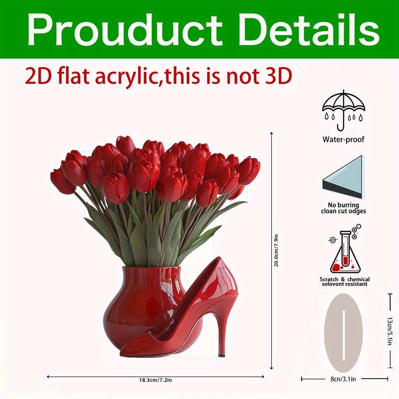 1pc 2D Flat   Acrylic Table Centerpiece Decoration with Red Boots and Floral Design Elegant Gif