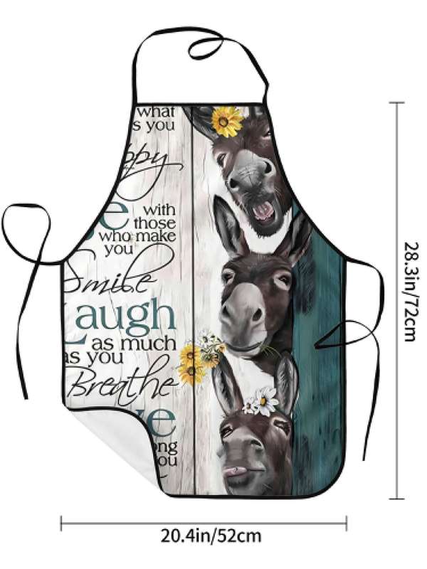 1pc Vintage-Style Donkey and Sheep Print Apron Rustic Farmhouse Kitchen Wear for Men and Women P
