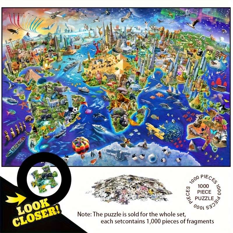1000pcs World Landmarks Jigsaw Puzzle Large 50.04x70.1cm Dustproof Paper Puzzle Id
