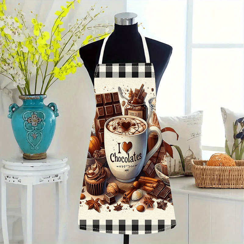 1pcs Plaid Apron Black and White Grid Coffee Chocolate Gourmet Home Decoration Kitchen Sleeve