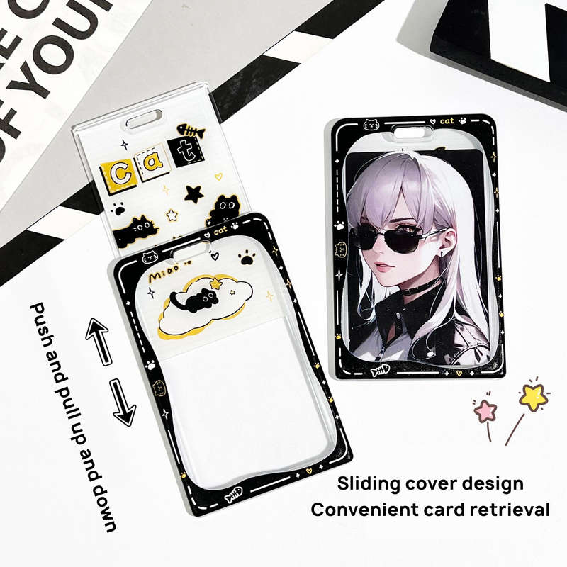 1pc Adorable Star Cat Pendant ID Card Holder with Delicate Spring Rope Accessory Cute and Functio