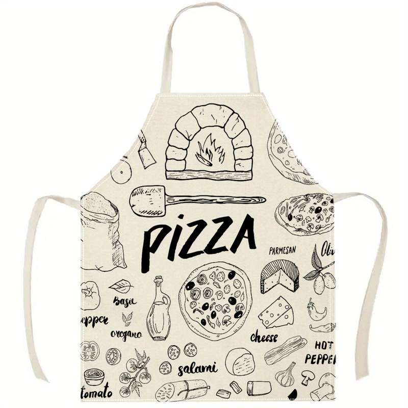 1pc Pizza Pattern Linen Apron Creative Fun Fashion Print Waterproof Stain-Resistant Easy Clea