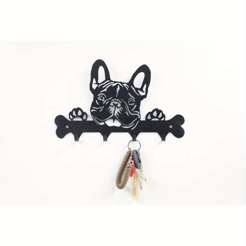 French Bulldog Metal Key Holder Casual Style Wrought Iron Wall Mount Key Hook Punch-Free Towel  R