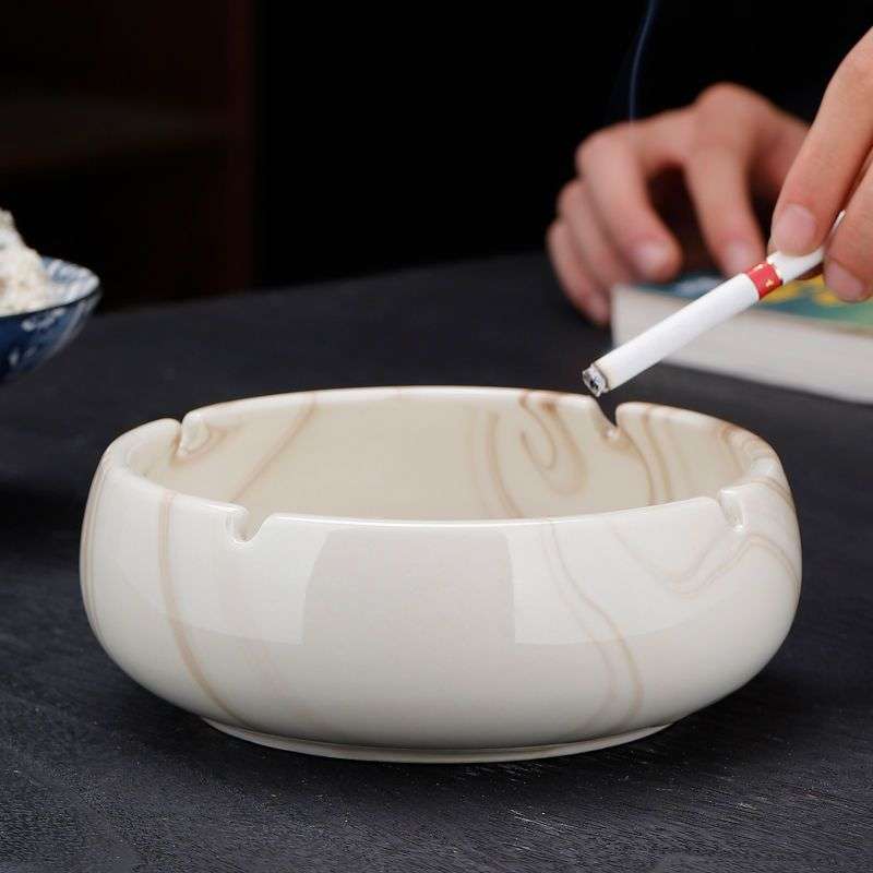 1pc Luxury Marbled Ceramic Ashtray Elegant White Brown and Beige Design with Glossy Finish Ide