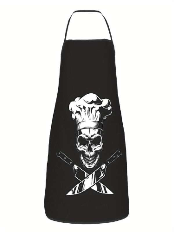 1pc Vintage Chef Skull and Crossbones Apron 100% Polyester Woven Fabric Slight Stretch Patterned
