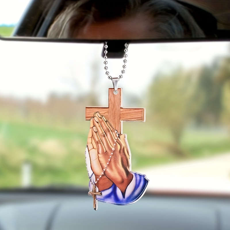 1pc 2D Flat Acrylic Flat Jesus Prayer Hand Pendant Spiritual Symbol Car Dangling Charm Keychain