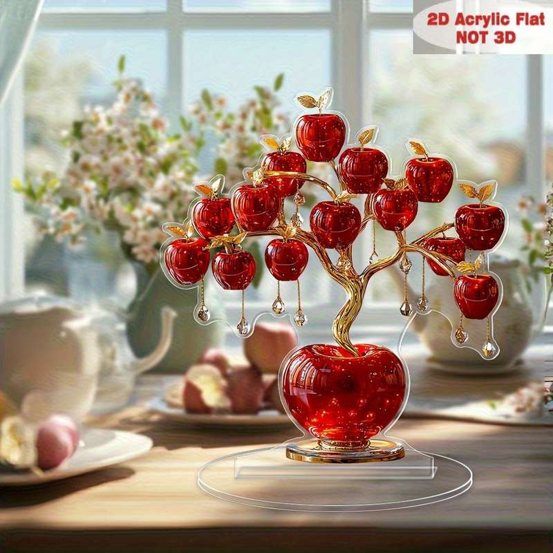 1pc 2D Flat  Cute  Acrylic Apple Tree Desktop Decoration Amazing Collectible Perfect for R