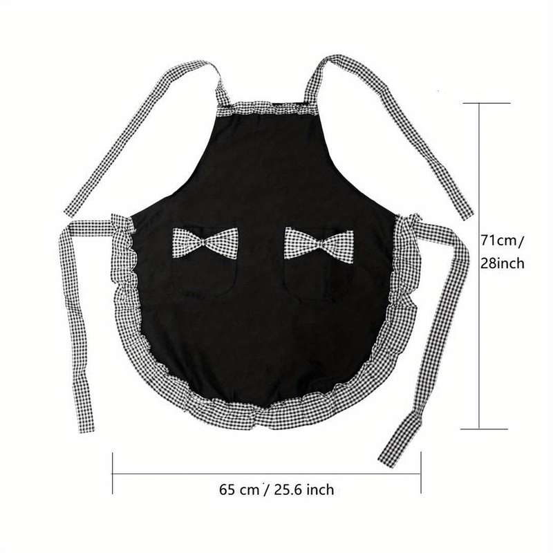 1pc Elegant Black and White Bow Apron Stain-Resistant Adjustable Straps Polyester Perfect for