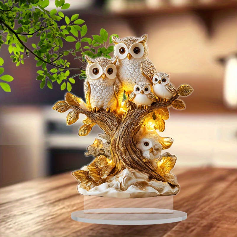 1pc 2D Flat  Acrylic Owl Tree Decor Bohemian Style Animal-Themed Desktop Art Multi-Purpose Home