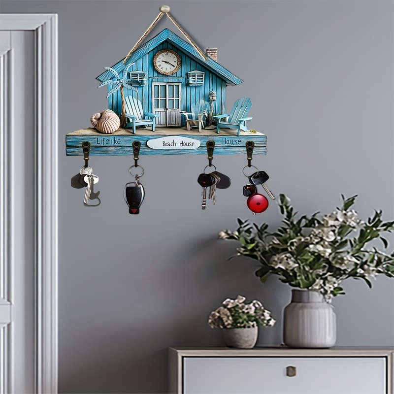 2Dflat Simple Colorful Wooden with Home Key Hook Comes with Four Metal Hooks 30.0cm x 24.99cm 2D