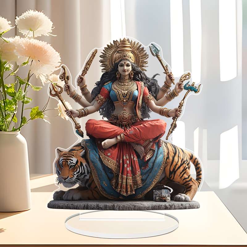 1pc 2D Flat   Vibrant Durga Acrylic Table Decoration 16.0cm x 18.03cm Colorful Designed Exqu