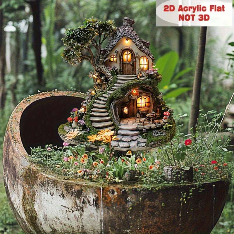 1pc 2D Flat A Stunning Acrylic Fairy Tree House Garden Stake in a  Design a Versatile