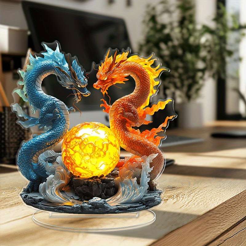 1pc 2D Flat   Oriental Dragon Acrylic Ornament No Power Required Suitable for Office Bedroom