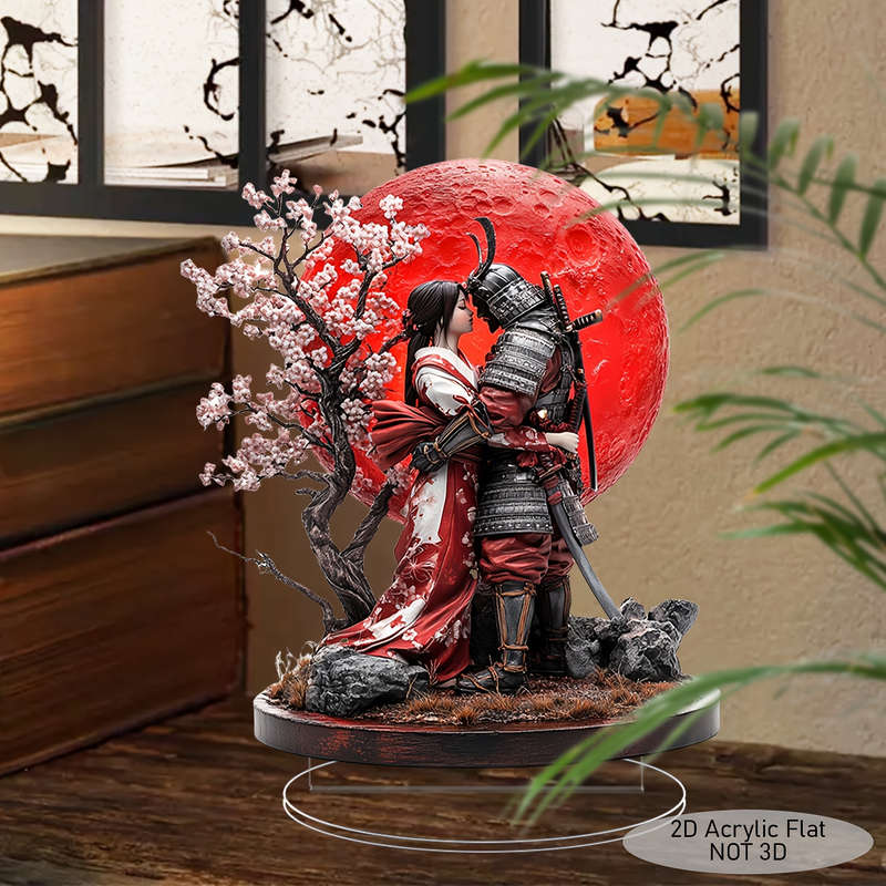 1pc 2D Flat   Bohemian Acrylic Samurai and Geisha Statue Elegant Home and Window Decoratio
