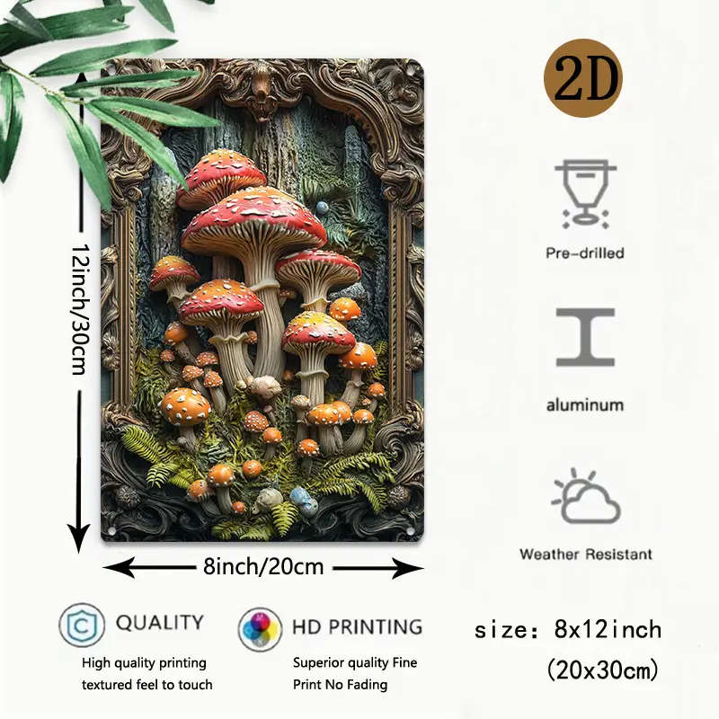 1pc Vibrant Oversized Mushroom Aluminum Wall Art Perfect for Bedrooms Home Offices Creative Spaces P