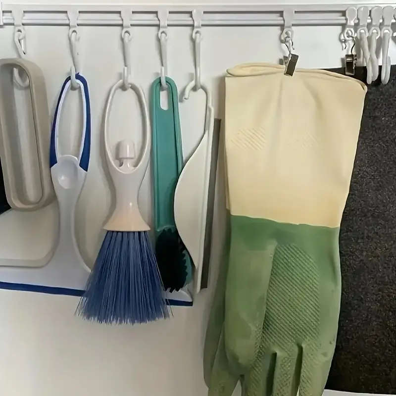 Seamless Adhesive Kitchen Storage Rack With 10 Sliding Hooks