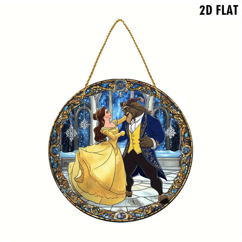 1pc 2D Flat   Disney Beauty and the Beast  Acrylic Wall Art Sign Belle Beast Dance Scene