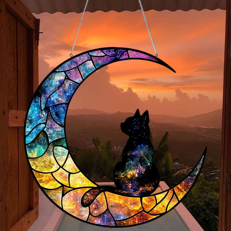1pc 2D Flat  20.07cm Piece Bohemian Style Acrylic Cat on Moon Sun Catcher- 20.07cm x 20.07cm Animal