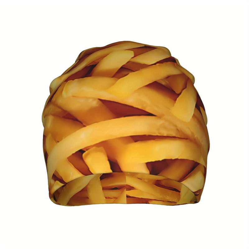 1pc BIIHUDU Men's French Fries Beanie Cap Funky Style Stretchy Polyester Knit Hat with Realistic